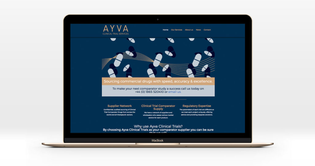 Ayva Clinical Trials website design shown on laptop
